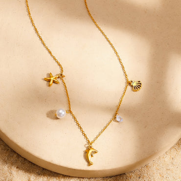 Demifine 18K Gold Plated Stainless Steel Coastal Multi Charm Necklace