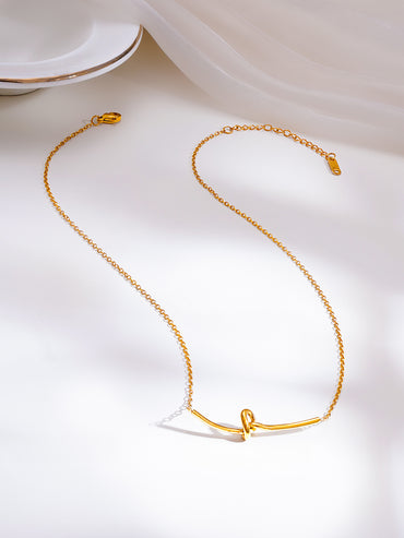 Demifine 18K Gold Plated Stainless Steel Minimal Knot Bar Necklace