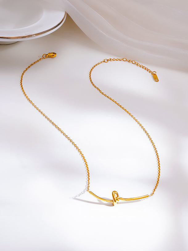 Demifine 18K Gold Plated Stainless Steel Minimal Knot Bar Necklace