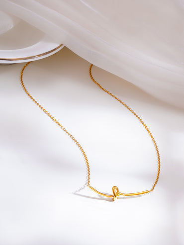 Demifine 18K Gold Plated Stainless Steel Minimal Knot Bar Necklace