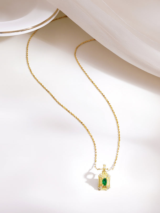 Demifine 18K Gold Plated Stainless Steel Green Crystal Pendant Necklace