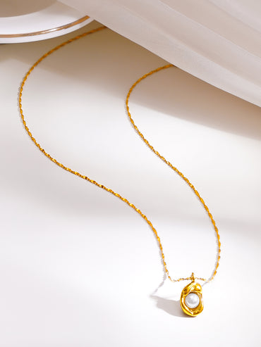 Demifine 18K Gold Plated Stainless Steel Pearl Pendant Necklace