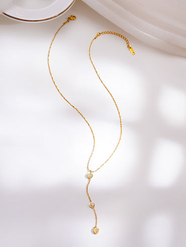 Demifine 18K Gold Plated Stainless Steel Heart Pearl Drop Necklace