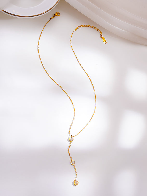 Demifine 18K Gold Plated Stainless Steel Heart Pearl Drop Necklace