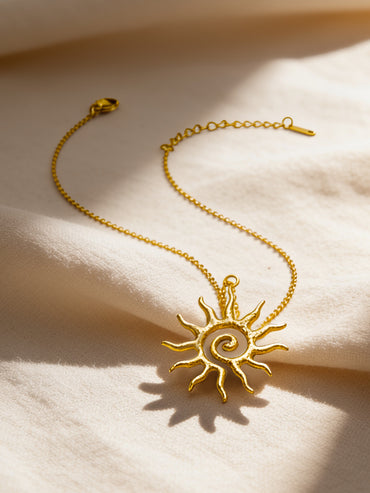 Demi Fine 18K Gold Plated Stainless steel Sun Charm Fine Pendant Chain Necklace