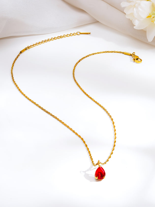 Demi Fine Teardrop Ruby Charm Pendant Chain