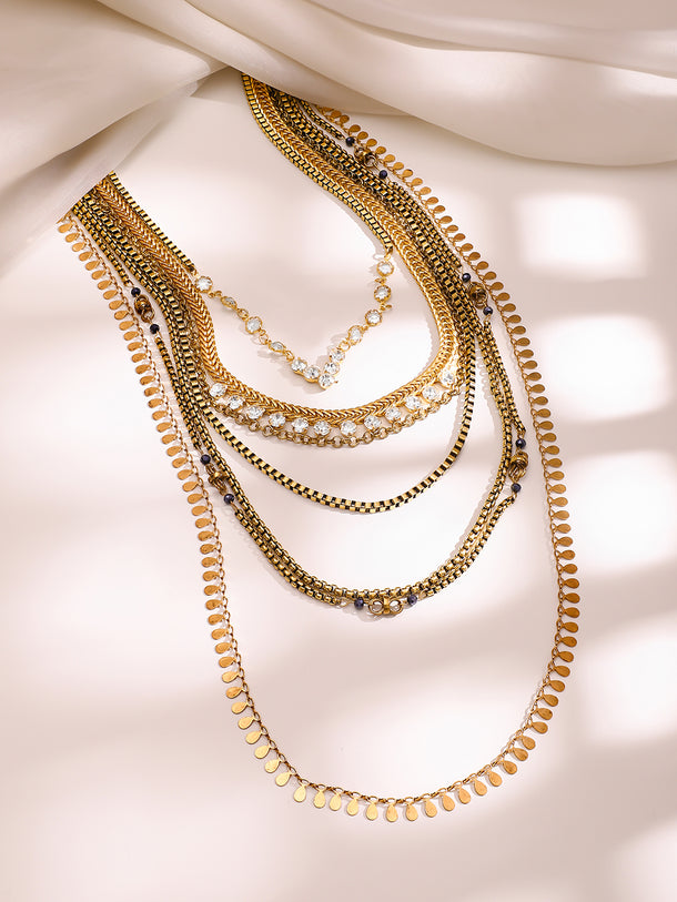 Gold Plated Layered Cascade Statement Necklace