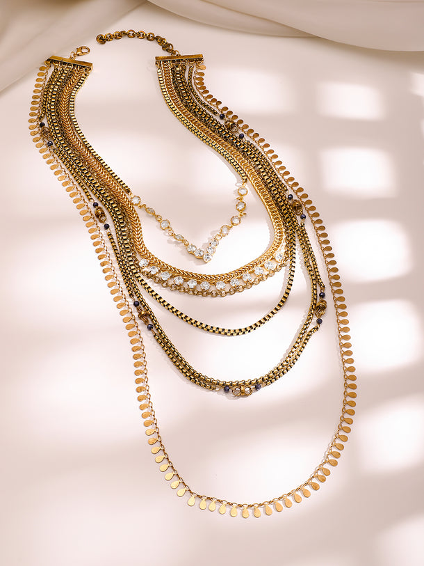 Gold Plated Layered Cascade Statement Necklace