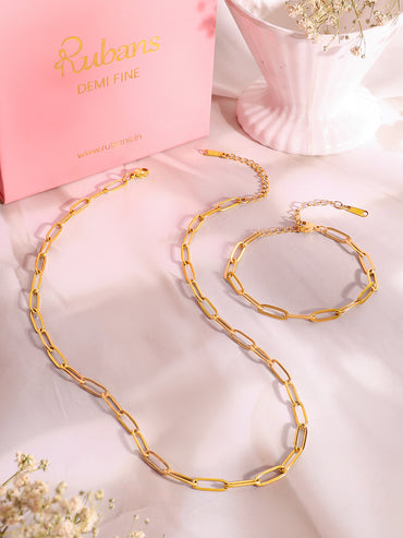 Demi Fine 18K Gold Plated Stainless Steel Paperclip Necklace & Bracelet Set