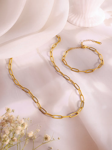 Demi Fine 18K Gold Plated Stainless Steel Paperclip Necklace & Bracelet Set