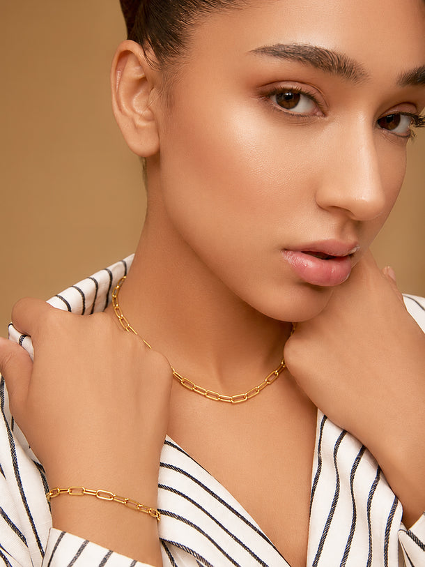 Demi Fine 18K Gold Plated Stainless Steel Paperclip Necklace & Bracelet Set