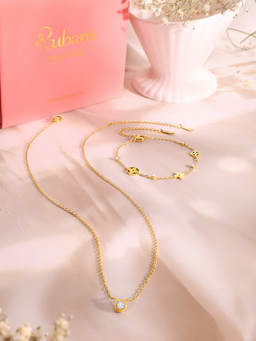 Demi Fine 18K Gold Plated Stainless Steel Crystal Necklace & Bracelet Set