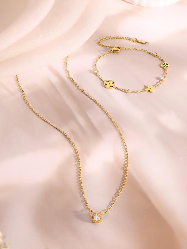 Demi Fine 18K Gold Plated Stainless Steel Crystal Necklace & Bracelet Set