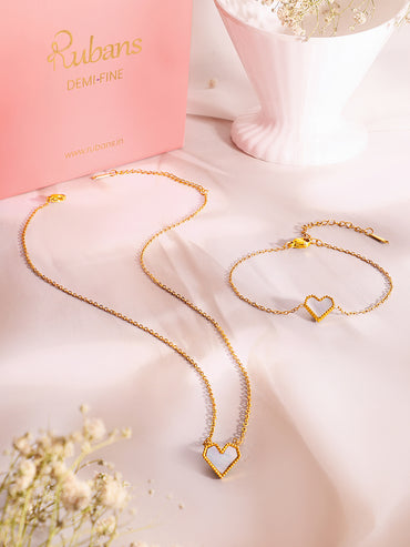 Demi Fine 18k Gold Plated Stainless Steel Heart Pendant & Bracelet Set