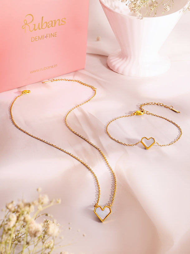 Demi Fine 18k Gold Plated Stainless Steel Heart Pendant & Bracelet Set