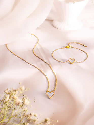 Demi Fine 18k Gold Plated Stainless Steel Heart Pendant & Bracelet Set