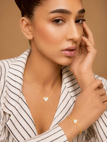 Demi Fine 18k Gold Plated Stainless Steel Heart Pendant & Bracelet Set