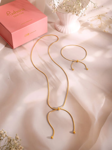 Demi Fine 18k Gold Plated Stainless Steel Knot Style Necklace With Bracelet Set