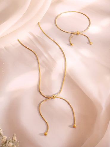 Demi Fine 18k Gold Plated Stainless Steel Knot Style Necklace With Bracelet Set