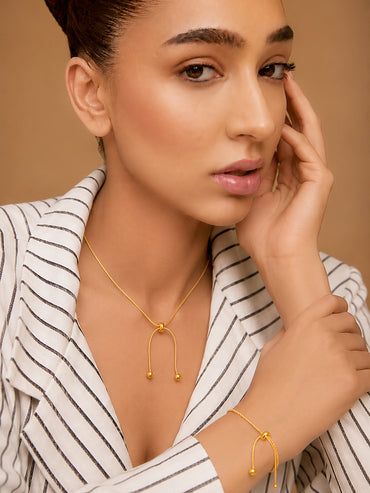 Demi Fine 18k Gold Plated Stainless Steel Knot Style Necklace With Bracelet Set