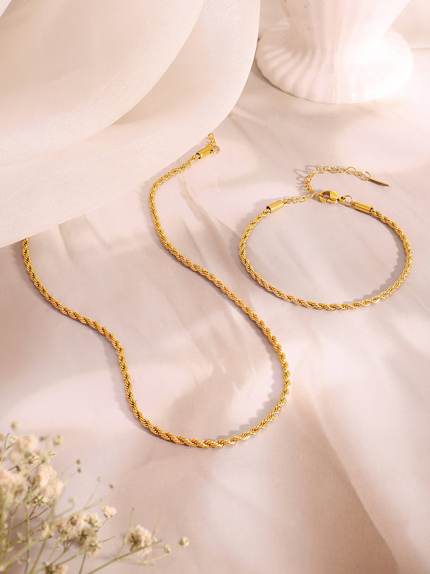 Demi Fine 18k Gold Plated Stainless Steel Twisted Rope Chain & Bracelet Set
