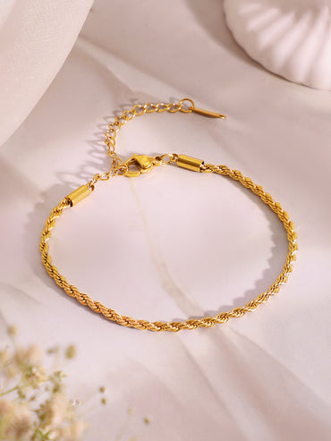Demi Fine 18k Gold Plated Stainless Steel Twisted Rope Chain & Bracelet Set