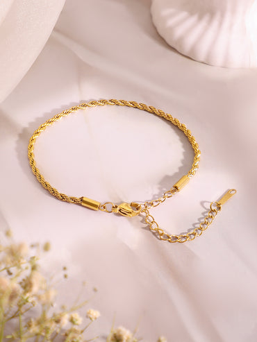 Demi Fine 18k Gold Plated Stainless Steel Twisted Rope Chain & Bracelet Set