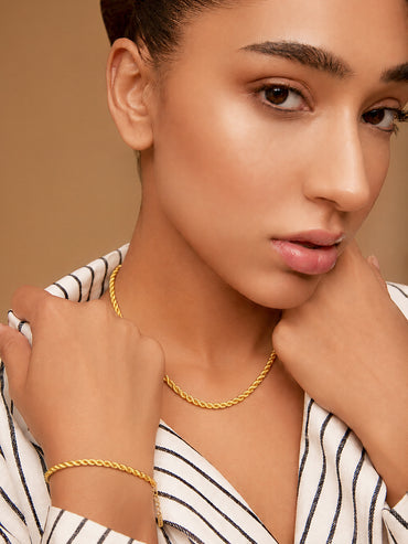 Demi Fine 18k Gold Plated Stainless Steel Twisted Rope Chain & Bracelet Set