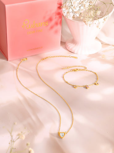 Demi Fine 18k Gold Plated Stainless Steel Crystal Charm Necklace & Bracelet  Set