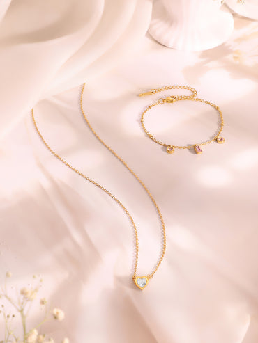 Demi Fine 18k Gold Plated Stainless Steel Crystal Charm Necklace & Bracelet  Set