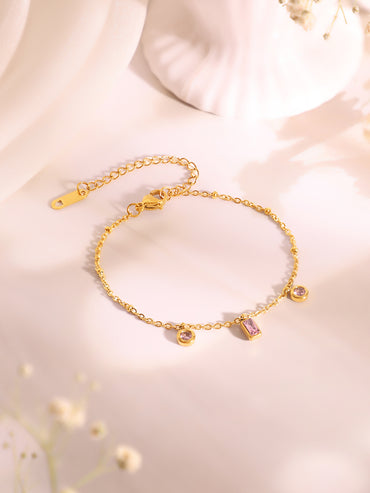 Demi Fine 18k Gold Plated Stainless Steel Crystal Charm Necklace & Bracelet  Set