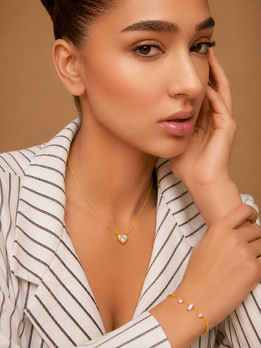 Demi Fine 18k Gold Plated Stainless Steel Crystal Charm Necklace & Bracelet  Set