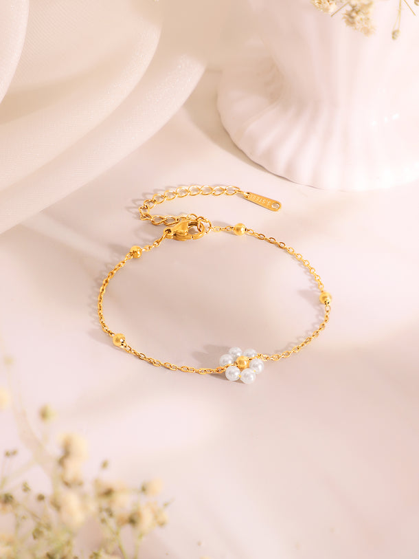 Demi Fine 18k Gold Plated Stainless Steel Pearl Necklace & Bracelet Set