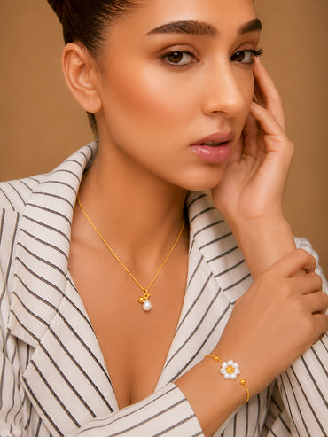 Demi Fine 18k Gold Plated Stainless Steel Pearl Necklace & Bracelet Set