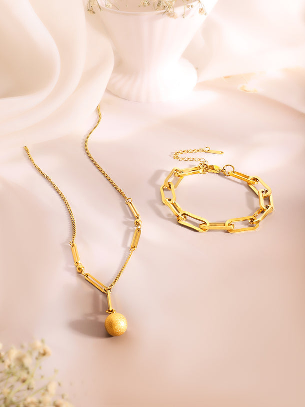Demi Fine 18k Gold Plated Stainless Steel Paperclip Necklace & Bracelet Set