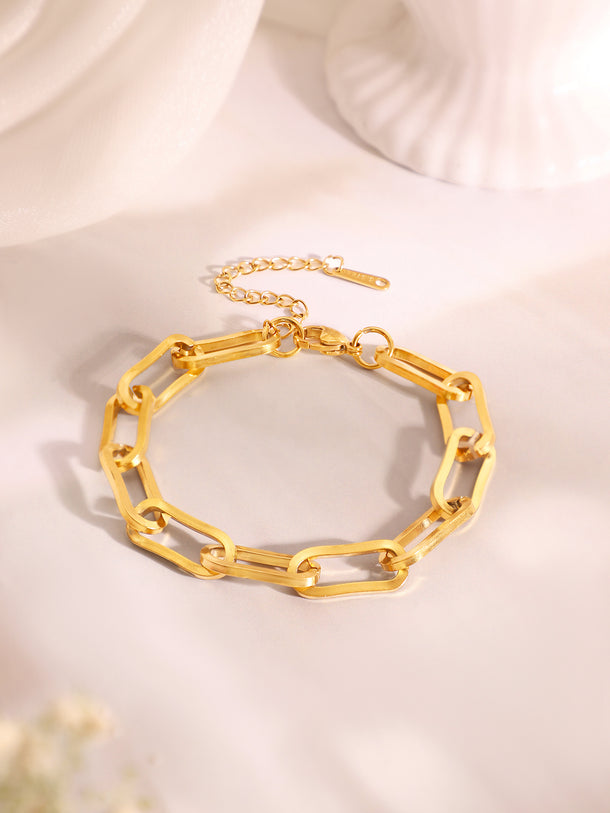 Demi Fine 18k Gold Plated Stainless Steel Paperclip Necklace & Bracelet Set