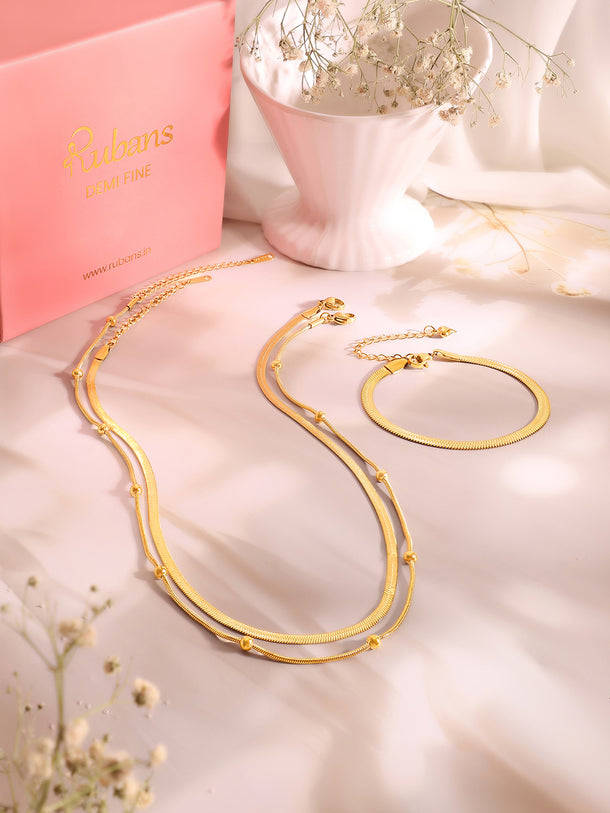 Demi Fine 18k Gold Plated Stainless Steel Snake Design Necklace & Bracelet  Set