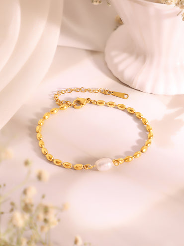 Demi Fine 18k Gold Plated Stainless Steel Beaded Pearl Necklace & Bracelet Set