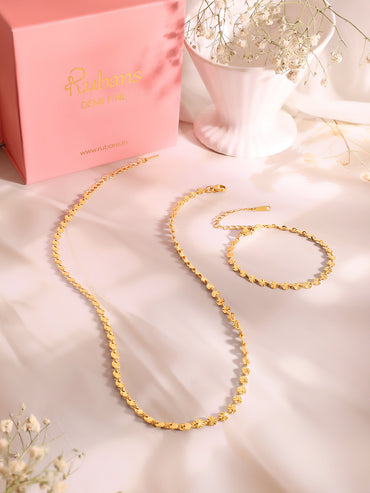 Demi Fine 18k Gold Plated Stainless Steel Textured Necklace & Bracelet Set