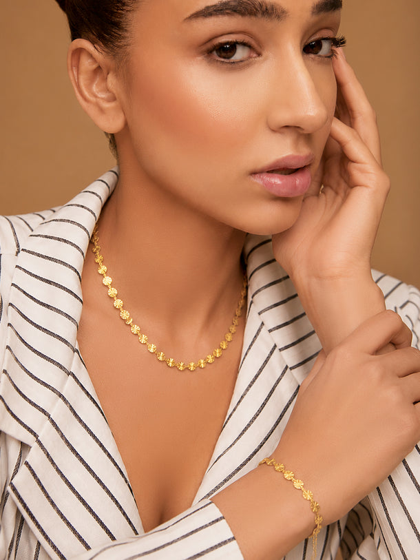 Demi Fine 18k Gold Plated Stainless Steel Textured Necklace & Bracelet Set