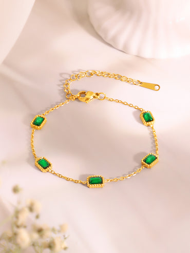 Demi Fine 18k Gold Plated Stainless Steel Paperclip Necklace With Emerald Crystal Bracelet Set