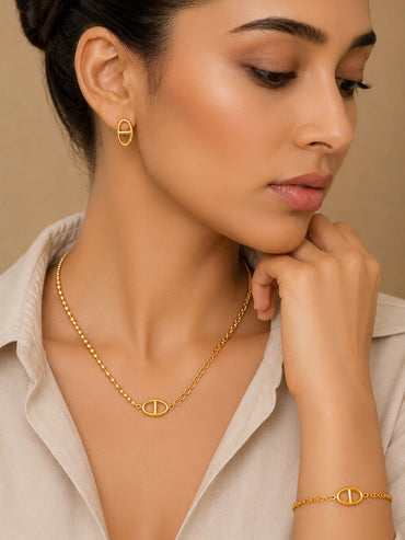 Demi Fine 18k Gold Plated Stainless Steel Loop Design Combo Set