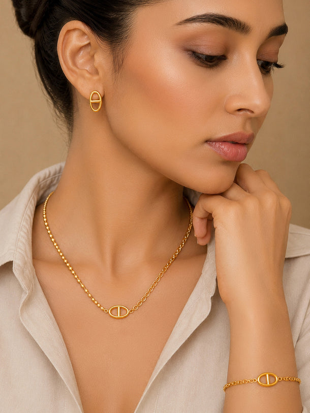 Demi Fine 18k Gold Plated Stainless Steel Loop Design Combo Set