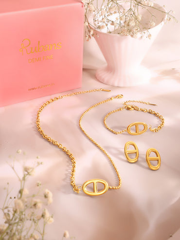 Demi Fine 18k Gold Plated Stainless Steel Loop Design Combo Set