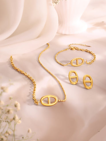 Demi Fine 18k Gold Plated Stainless Steel Loop Design Combo Set