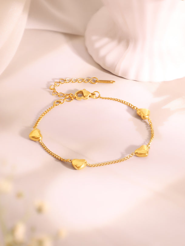 Demi Fine 18k Gold Plated Stainless Steel Minimal Ball Pendant Paired With Heart Charm Bracelet Set