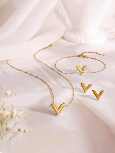 Demi Fine 18k Gold Plated Stainless Steel V Design Combo Set