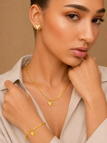 Demi Fine 18k Gold Plated Stainless Steel Heart Motif Combo Set