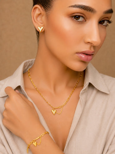 Demi Fine 18k Gold Plated Stainless Steel Heart Motif Combo Set