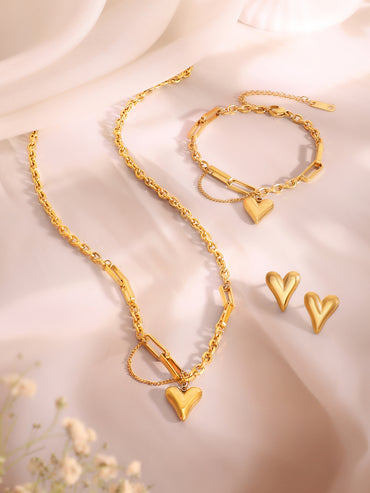 Demi Fine 18k Gold Plated Stainless Steel Heart Motif Combo Set